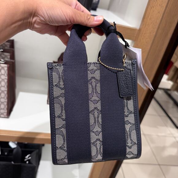 Coach Smith Mini Tote Bag In Signature Jacquard CCL75 Gold/Navy/Midnight Navy - Picture 1 of 16
